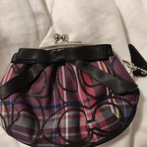 Coach Multicolor Plaid Clutch with Black Bow